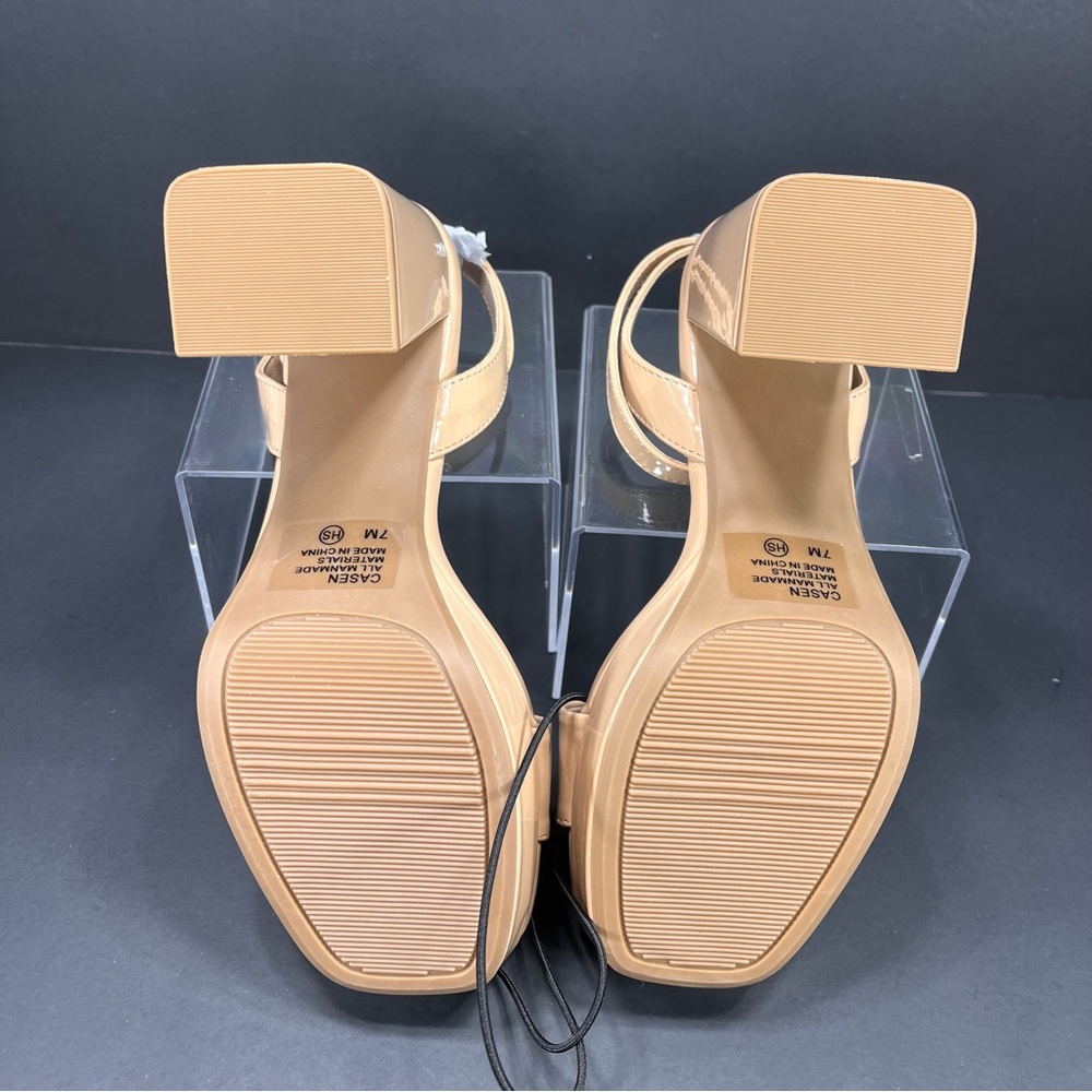 pop Tan Nude Patent Block Chunky Heel Sandals with Ankle Strap new in box size 7 - Picture 5 of 11